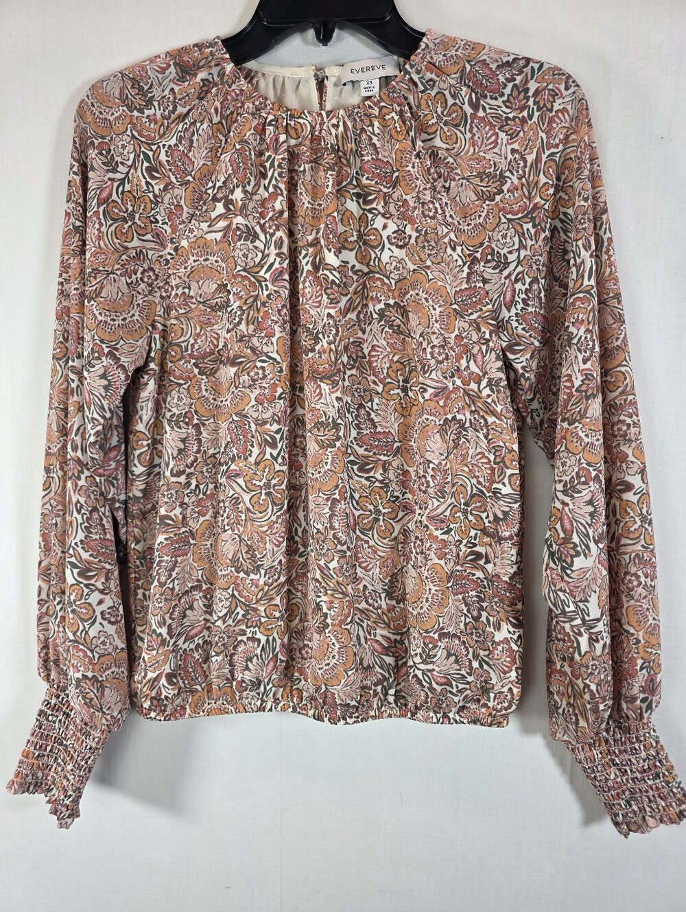 Evereve Floral Paisley Chiffon Smocked Cuff Blouse Top Size XS